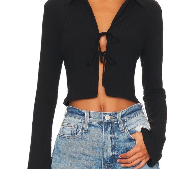 FRAME Bell Sleeve Rib Polo - Picture 1 of 6